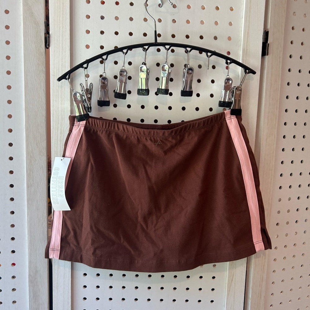 Urban Outfitters Brown Mini Skirt w/ Pink Stripes XS NWT w Shorts Underneath